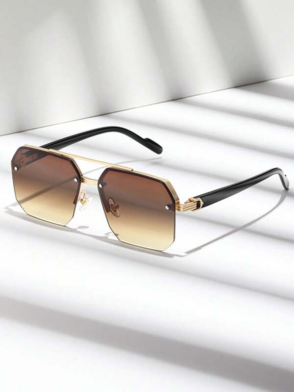 Men's And Women's Metal Glasses, Half-Frame Double-Beam Casual Fashion Glasses, Suitable For Beach Vacation, Outdoor Sports, Party, Self-Driving, Fishing, Cycling, Shopping And Taking Photos Accessories