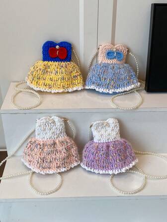 1pc Knitted Beaded Crossbody Bag, Cute & Fashionable Shoulder Bag For Women, Mini Chain Strap Bag Suitable For Outings And Shopping