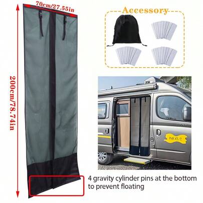 1 Stück Fliegengitter-Vorhang, hergestellt aus verdichtetem Material, vorhangähnliches Design mit einfach zu installierenden Teilen, einziehbares Design, bietet Mückenschutz und Privatsphäre, Wohnmobil Tür Mückennetz und Sichtschutzvorhang, geeignet für Wohnmobil-Camping, Outdoor-Reisen und Camping in allen Jahreszeiten