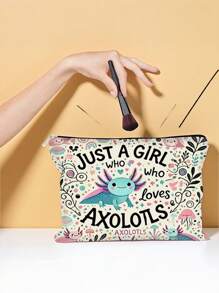 Una bolsa de cosméticos reversible con diseño de ajolote y floral, bolsa de almacenamiento de artículos de tocador de viaje, billetera para el hogar, bolsa para lápices, bolsa de almacenamiento para estudiantes escolares, bolsa organizadora de útiles escolares para maestros, bolsa de viaje favorita de niñas pequeñas, regalo para amigos y familiares, bolsa de almacenamiento de cosméticos y útiles escolares para mujeres y niñas pequeñas de regreso a la escuela, bolsa de almacenamiento de artículos de viaje, bolsa de almacenamiento de monedas y gafas de cosméticos