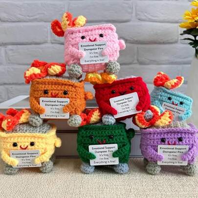 Creative Crochet Plush Gift, Cute Mini Desktop Decor, Comes With Positive Card, Room Decoration, Suitable As Encouragement Gift For Friends And Colleagues, Christmas And Halloween Gift