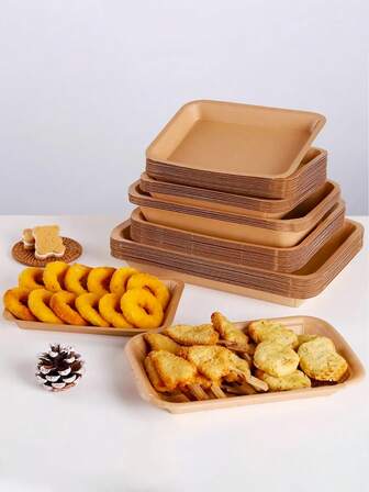 5/10/50 piezas Platos de papel cuadrados, bandejas de comida, contenedores de comida cuadrados reforzados, platos para servir aperitivos, adecuados para barbacoa/aperitivos/hamburguesas/patatas fritas/pollo frito/perritos calientes, celebraciones/fiestas/bodas/cumpleaños/restaurantes/hoteles/camping