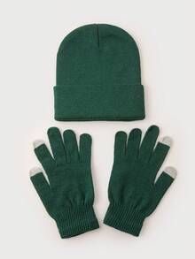 Bộ 2 mũ len đan trơn màu kẹo cho nam và găng tay cảm ứng hai ngón, ấm áp và đa năng cho trang phục mặc hàng ngày mùa thu/đông và trang phục ngoài trời mùa đông - mũ + găng tay - Xem 20