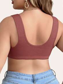 Plus Size Women's Printed Front Button Seamless Wireless Bra, Prevent Sagging & Side Bulge, Casual Undergarment - Red - View 3