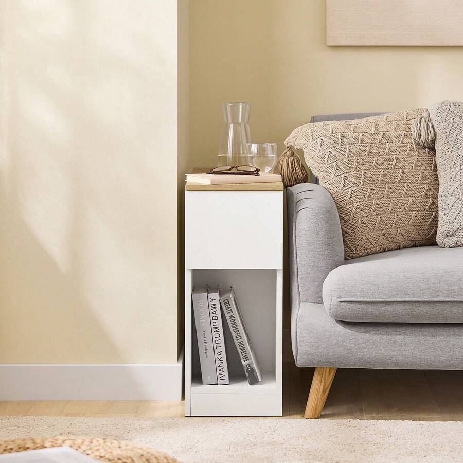 SoBuy Bedside Table With 3 Compartments For Box Spring Bed, Sofa Table, Side Table, Narrow Telephone Table, Bedside Cabinet, White W X H X D Approx. 20 X 60 X 65 Cm FBT162-WN - 白色 - 查看 1