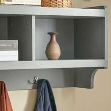 SoBuy FHK28-HG, Wall Coat Rack Wall Shelf Wall Storage Cabinet Unit With 3 Compartments 4 Hooks - Grey - View 9
