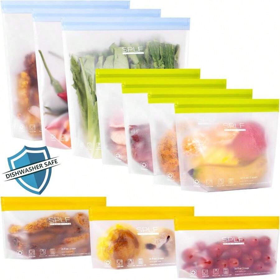 HcSPLF 10 Pack Reusable Quart Freezer Bags Dishwasher Safe Extra Thick Leakproof 1 Quart Food Storage Bags  Stand Up Bags For Meal Prep Sandwich Snack Fridge Organization Perfect For Kitchen Storage And Food Safety