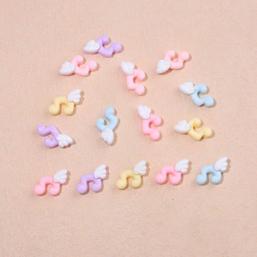 10/20/30/50pcs Y2K Style Mini Music Note & Angel Wing Nail Art Decorations - Multi-Color Options, Suitable For DIY, Phone Cases & Crafts - Random Mix - Multicolor - View 1