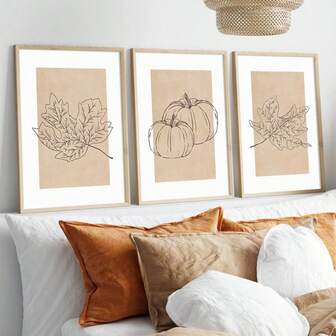 3 Stücke, ungerahmt, Herbst Kürbis Muster, Halloween Wandkunst, Herbstblätter Drucke, Vintage Herbst Poster, Erntedank Muster, Herbst Wanddrucke, Wanddekoration, Leinwandkunst für Wohnzimmer, Schlafzimmer, Küche, Büro, Café, Studentenwohnheim, Flur, Heim- und Raumdekoration