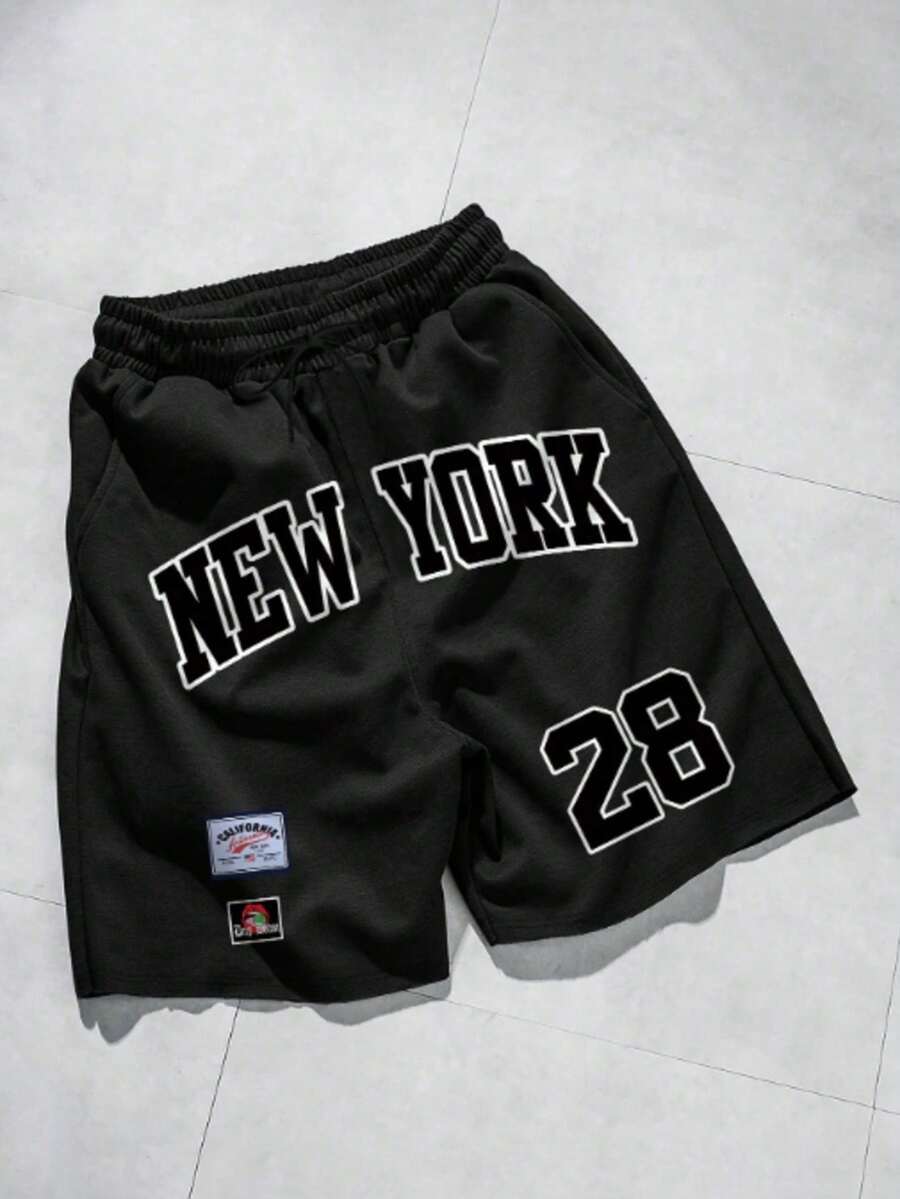 Men's Printed Bermuda Shorts, Stylish, Comfortable, Casual, Stylish, Versatile, New York 28, Cod 605 - màu đen - Xem 1