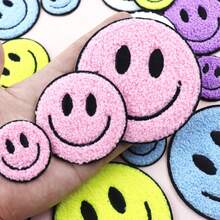 3 piezas Parches bordados con cara sonriente - Parches adhesivos por ambos lados (Grande/Mediano/Pequeño) - Parches bordados de pareja, parches bordados de familia, parches adhesivos de doble cara para coser en tela, adecuados para ropa, bolsas, sombreros - Multicolor - Ver 3