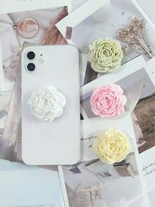Este soporte de teléfono con airbag tiene una decoración de rosa peonía de resina en la parte posterior, pequeña y fresca, llena de creatividad, resistente y duradera. Compatible con iPhone, teléfonos Android, es un regalo ideal para cumpleaños, familia y amigos. Soporte de teléfono de empuje y tracción, accesorio de teléfono. - Multicolor - Ver 1