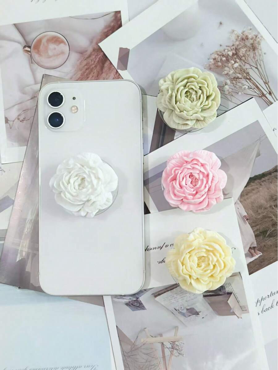 Este soporte de teléfono con airbag tiene una decoración de rosa peonía de resina en la parte posterior, pequeña y fresca, llena de creatividad, resistente y duradera. Compatible con iPhone, teléfonos Android, es un regalo ideal para cumpleaños, familia y amigos. Soporte de teléfono de empuje y tracción, accesorio de teléfono. - Multicolor - Ver 1