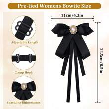 Women's Clip On Bowtie - Pre Tied Tie Wedding, Parties, Work - Elegant Accessory Women & Girls