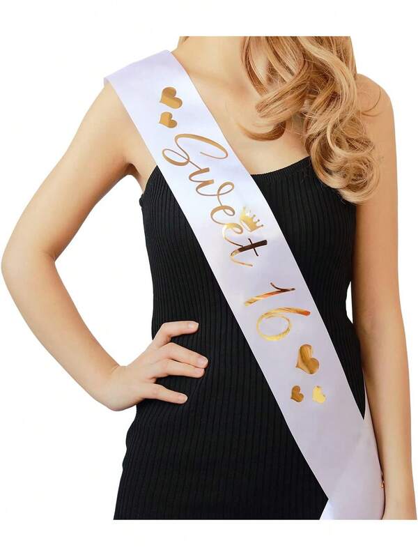 Sweet 16 Sash For Girls,16th Birthday Sash White With Gold Foil Lettering
