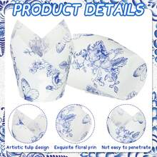 200 Pcs Chinoiserie Blue White Flower Tulip Cupcake Liners Paper Mini Baking Cups Cupcake Wrappers Muffin Liners For Wedding Tea Party Bridal Baby Shower Decoration