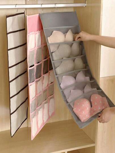 1 sac de rangement réversible pour soutiens-gorge et sous-vêtements, organisateur suspendu, compartiments avant et arrière pour soutiens-gorge, sous-vêtements et chaussettes. Renforcer la conception multicouche et le rangement par crochet dans la chambre, l'armoire et le dortoir