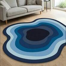 1pc Blue Ombre Geometric Design Area Rug, Abstract Creative Decorative Carpet For Living Room, Asymmetrical Shaped Plush Washable Rug For Home Decor, Autumn/Winter