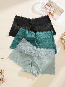 3pcs/Set Solid Color Bow Floral Lace Panties, Sexy & Romantic Women's Underwear - Multicolor - View 2