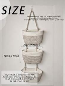 1Set/3pcs Three-Layer Home Wall Mounted Rope Storage Basket, Gray White Mixed Color Bohemian Style Home Storage Basket, Handmade, Suitable For Household Bedrooms, Living Rooms, Miscellaneous Sorting And Storage, Suitable As A Christmas Gift For Children, Bathroom Accessories, Room Decor - Multicolor - View 6
