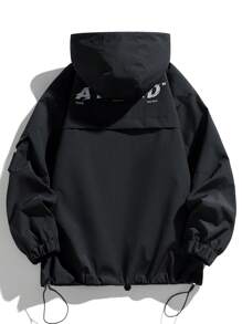 男士长袖连帽户外休闲外套，秋冬季 - 黑色 - 查看 2