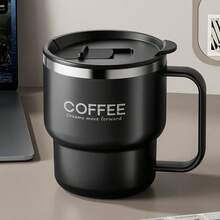 1 个 400ML 304 不锈钢咖啡杯带手柄和盖子，双层隔热咖啡杯，防烫奶茶水杯，防漏冷热水饮水杯，适合成人和学生在家中、学校、宿舍、办公室、派对、野餐和露营时使用 - 彩色 - 查看 6