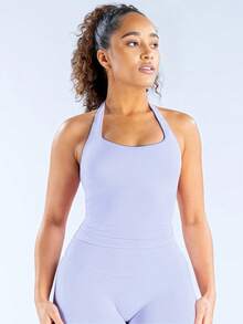 Impact Halter Top Women Impact Longline Halter Tops Workout Longline Tank Top Compression Gym Fitness - Lavender Purple - View 3