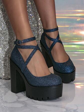 Damen Super High Heel Schuhe, modisches Kreuz-Design mit Hohlräumen, bequem für Laufsteg, Nachtclub, Party, Urlaub, geeignet für alle Jahreszeiten