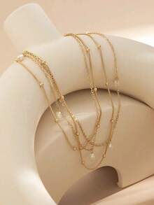 1pc Adjustable Waist Chain With Faux Pearl Pendant - Handmade Body Jewelry For Women, Boho Belly Chain For Summer, Beach, Weddings & Festivals (Gold/Silver) - 金色 - 查看 5