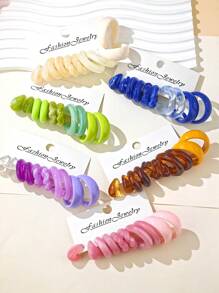 10pcs/30pcs Acrylic Resin Exaggerated Hoop Earring Set, Colorful, Vintage Leopard Print Water Drop C-Shaped Earrings For Women - Multicolor - View 10