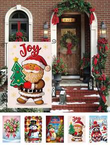 1 pieza Bandera de jardín navideña con Papá Noel y diseños navideños, de 30x45cm, bandera navideña de poliéster de doble cara con Papá Noel, hombre de jengibre, reno, muñeco de nieve, cachorro, para decoración navideña de patio, porche, jardín, hogar, sin asta