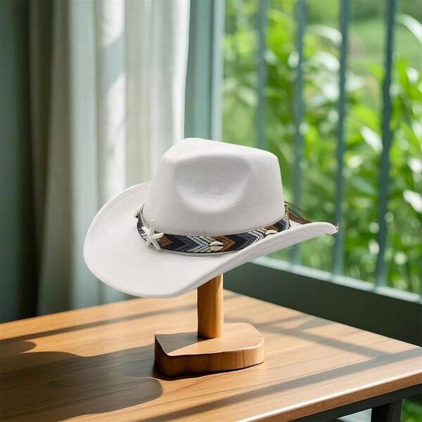 Western Cowgirl Hat For Men And Women Classic Fedora Hat With Starfish Shell Decoration
