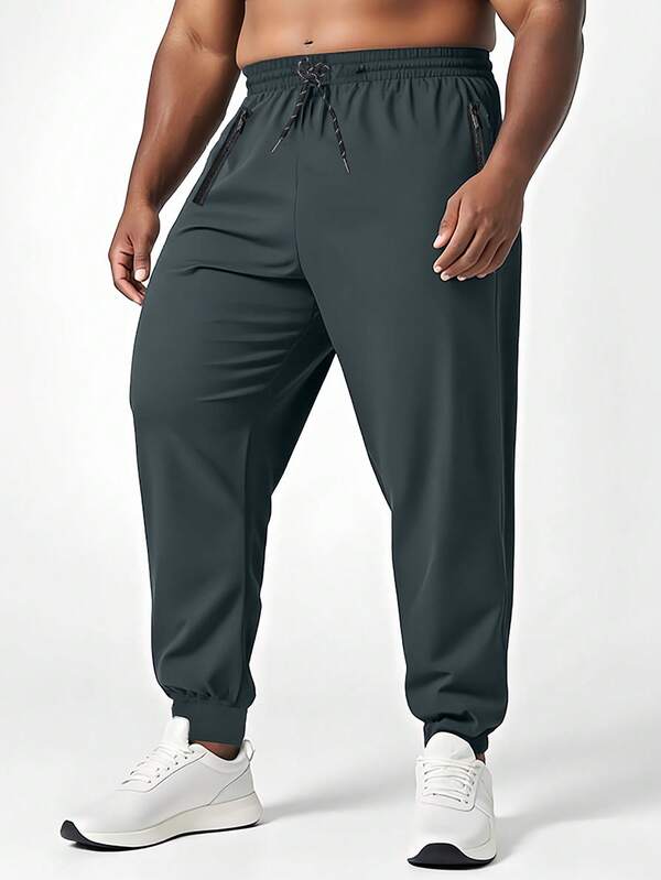 Plus Size Men's Sports Pants, Lightweight Quick-Dry Breathable Casual Running Fitness Workout Trousers