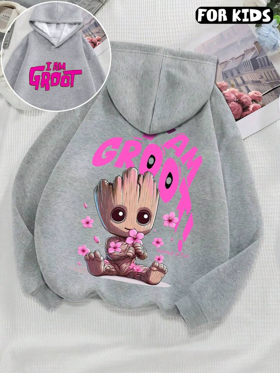 Pullover für Jungen/Mädchen, Rundhalsausschnitt, Langarm, Herbst, "I Am Groot"-Slogan, Marvel-Charakter, lässig, vielseitig, langärmelig, locker, für Zuhause/zurück zur Schulzeit