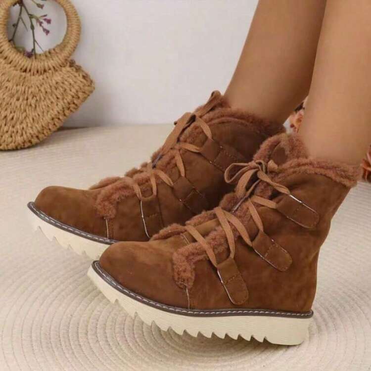New Women's Comfortable And Fashionable Snow Boots Women's Boots/Plush Style, Snow Punching, Shopping, Skiing Trip, Bring A Sense Of Winter Ritual - 棕色 - 查看 2
