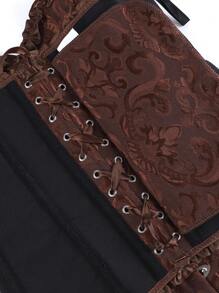 束胸衣，经典束胸衣，露肩甜美修身紧身衣，荷叶边腰部束身衣，露背收腹上衣，适合化妆舞会、万圣节 - 棕色 - 查看 8