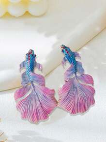 1 Pair Colorful Blue Wedding Dress Ruffle Design Resin Goldfish Earrings For Daily Party Beaching Wearing