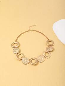 1pc European & American Fashion Exaggerated Minimalist Geometric Hammered Metal Texture Choker Necklace, Versatile For Women To Wear Daily, Festivals, Parties