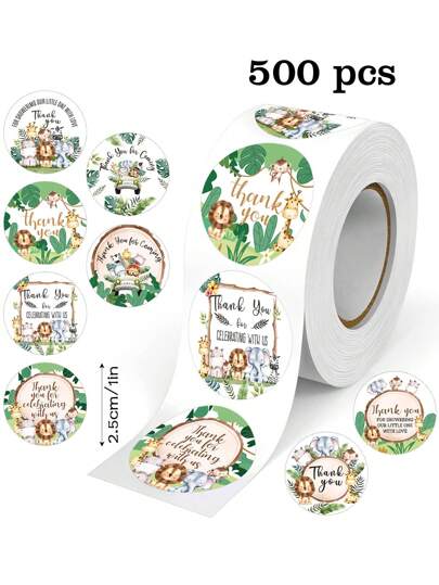 500pcs/Roll Cute Cartoon Forest Animal Thank You Stickers, 1 Inch Glossy Round Self-Adhesive, For Handmade Holiday Gift Packaging DIY Decoration, Envelope Sealing Label Stickers, PVC Waterproof
