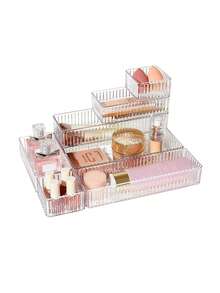 1/7件透明抽屉式设计亚克力化妆品收纳盒，适用于梳妆台、存放口红、眼影、护肤品、家居用品（亚克力产品在运输过程中可能会有缺陷） - 無色 - 查看 2