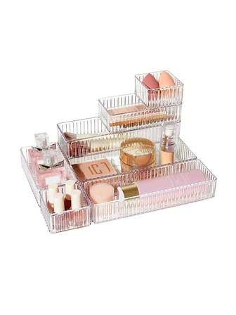 1/7件透明抽屉式设计亚克力化妆品收纳盒，适用于梳妆台、存放口红、眼影、护肤品、家居用品（亚克力产品在运输过程中可能会有缺陷）