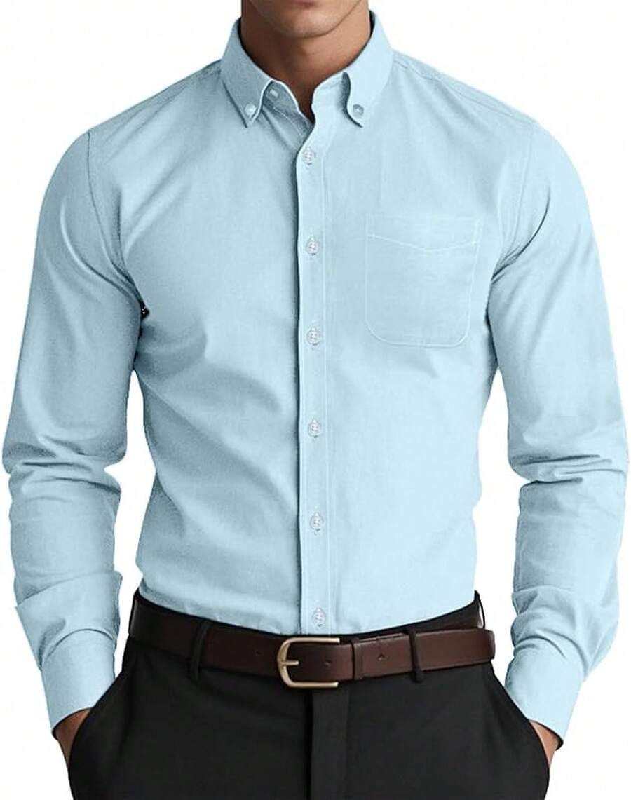 Men's Oxford Shirt Well-Fitted Soft Lightweight Long Sleeve Button Down Shirtshalloween - 湖藍色 - 查看 1