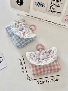 1Pc Cute & Fresh Lace Earphone Case, Compatible With Apple Earphones Protection Cover, Soft Case For Wireless Bluetooth Earbuds, Purse Grid Pattern Floral Earphone Bag,Christmas Gifts, Wedding Gifts