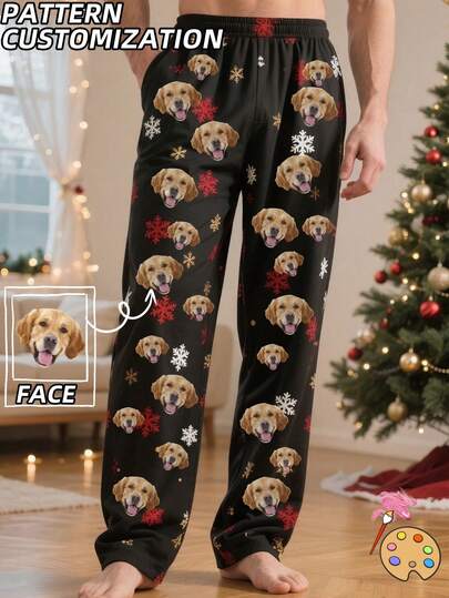 1 Stück personalisierte Weihnachts-Themen Herren Loungewear Pyjamas, fügen Sie Ihr eigenes Bild-Design hinzu, um personalisierte Pyjamas zu erstellen, das perfekte Geschenk für Vater, Freund, Ehemann, Sohn, Freund, Geburtstagsgeschenk, Weihnachtsgeschenk.