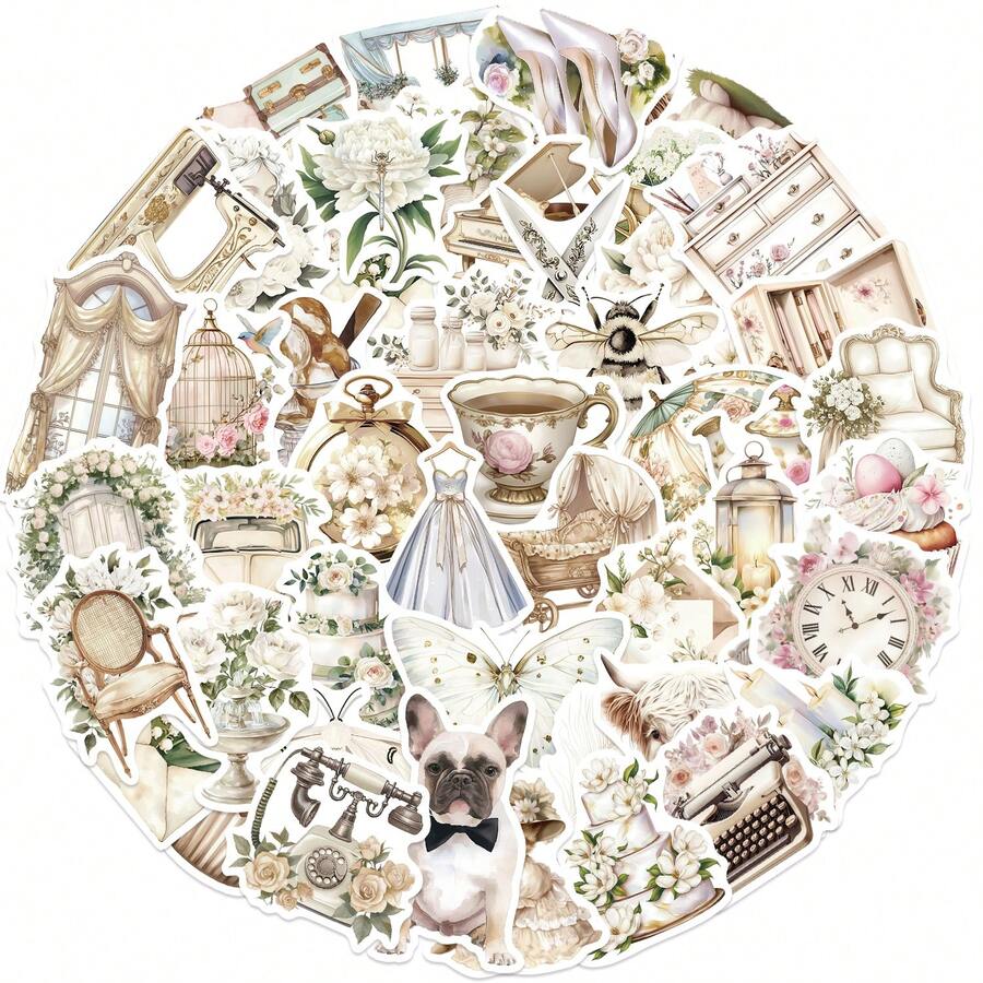 50 件白色艺术复古贴纸美观乙烯基贴纸高品质贴纸贴花剪贴簿、日记本、笔记本电脑、保险杠、滑板、水瓶、电脑、手机贴纸可以为您的生活带来很多乐趣，是送给成人的完美礼物 - 彩色 - 查看 1