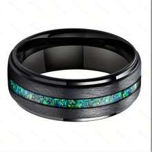 1 pieza Anillo auspicioso de acero inoxidable negro y grano de madera de palo rosa azul verdoso para hombres, adecuado para uso diario y como regalo