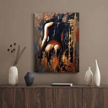 1 PIEZA Obra de arte de lienzo abstracta contemporánea enmarcada - Silueta femenina sensual con tonos dorados y negros, listo para colgar, decoración moderna para sala de estar, dormitorio, oficina, obra de arte de lienzo, pintura artística, obra de arte lista para galería, pintura decorativa, diseñadores de interiores, impresión de alta calidad, obra de arte enmarcada, diseñadores y artistas (lienzo envuelto) - Multicolor - Ver 1