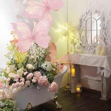 3D Giant Tulle Artificial Butterfly Decoration - 19.69" Vibrant Fake Butterflies For Wedding Decor, Home, Garden, Birthdays, Bridal Showers, Graduations, Christmas, And All-Season Party Supplies, DIY Crafts, Festive Holiday Ambiance - 粉色 - 查看 6