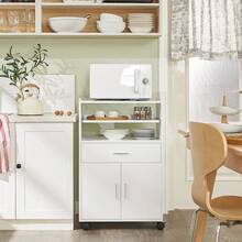 SoBuy FSB09-SCH, Mobile Kitchen Cabinet Microwave Oven Cabinet Kitchen Storage Trolley Kitchen Dining Room Storage Cabinet On Wheels, Black - 白色 - 查看 2