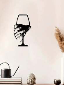 1 pezzo Insegna da parete in metallo astratto per bicchiere da vino, decorazione da parete per bar e esterni, regalo per amanti del vino, cartello per bevande, tempo di bere, decorazione per la cucina, decorazione per la casa, decorazione per la stanza, decorazione da parete - nero - Visualizzare 7